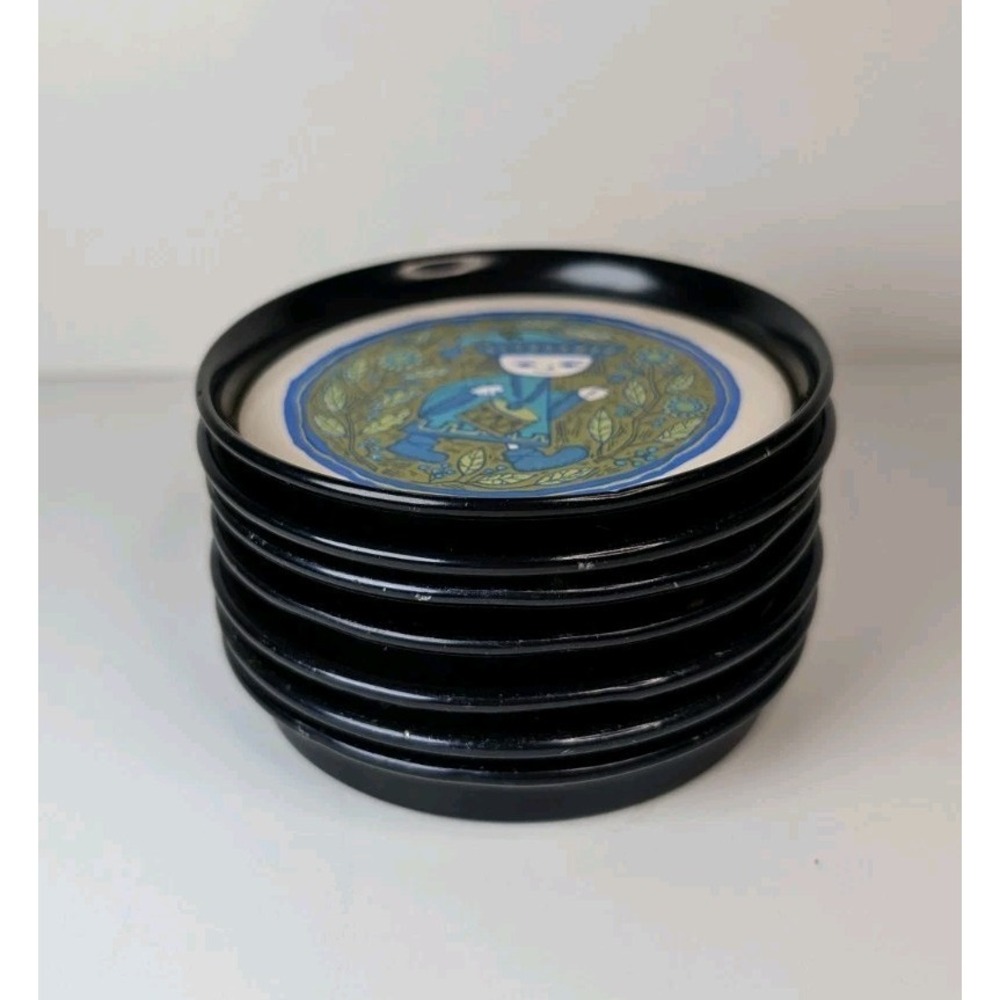 Vintage RARE Coaster Quartet by Holt Howard Blue & Green Set Of 7 - Picture 2 of 7